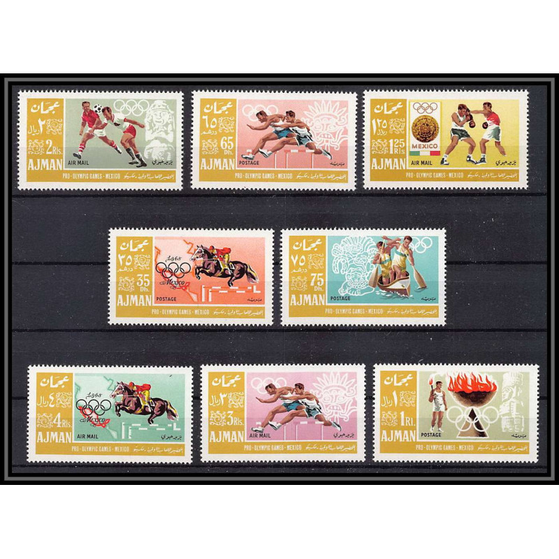 099 - Ajman - MNH ** Mi 189/196 A jeux olympiques (summer olympic games) Mexico 68 show jumping canoe Football soccer