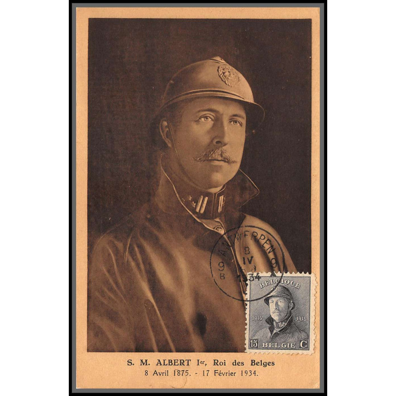 56732 N°169 albert 1er roi casqué 1934 belgique Carte maximum card 