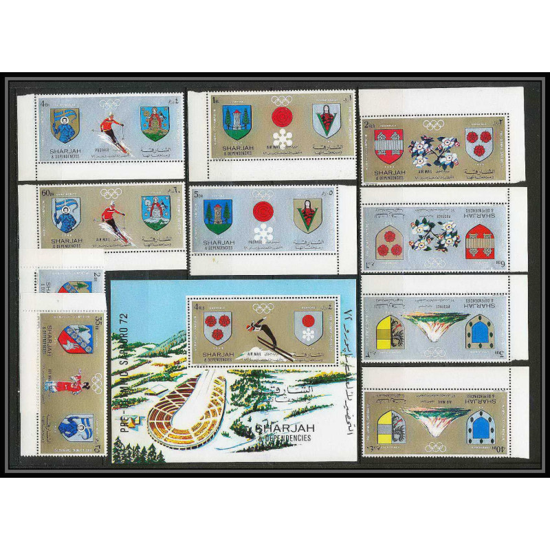 101d - Sharjah - MNH ** Mi N°825/834 A + bloc 85 A Jeux olympiques (winter olympic games) Sapporo 72