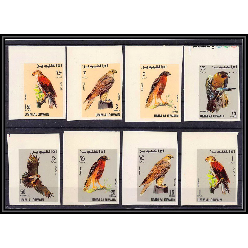 102b - Umm al Qiwain - MNH ** Mi N°225/232 B rapaces oiseaux (bird birds of prey oiseau) Non dentelé imperf