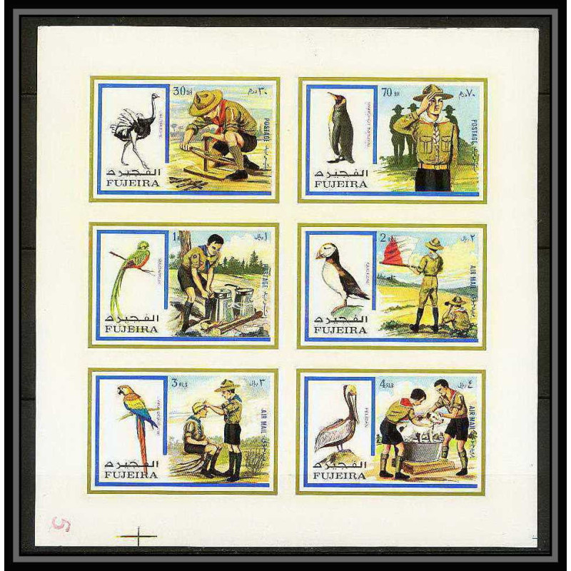 103a Fujeira MNH ** Mi N°1012/1017 B Non dentelé imperf Scout (scouts and birds - jamboree) oiseaux parrots