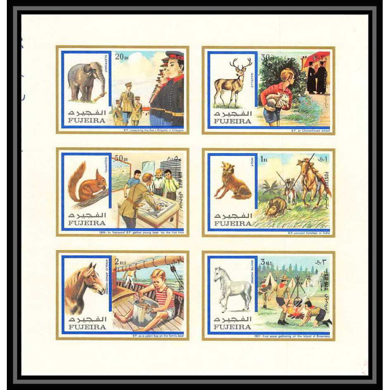 104 - Fujeira MNH ** Mi N°896/901 B Non dentelé imperf Scout (scouts and animals jamboree) éléphant horse 