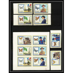 105a Fujeira - MNH ** Mi N°999/1004 B + serie NON DENTELE imperf Scout scouting - jamboree papillon (butterflies)