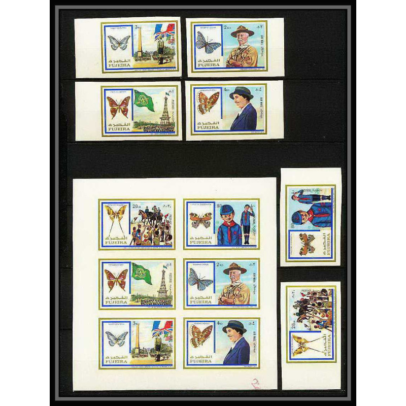105a Fujeira - MNH ** Mi N°999/1004 B + serie NON DENTELE imperf Scout scouting - jamboree papillon (butterflies)