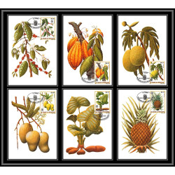 5851 Carte maximum card s tome e principe mi N°744/749 fruits fruts 1981 ananas café cacao mangue fdc coffee