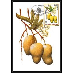 5851 Carte maximum card s tome e principe mi N°744/749 fruits fruts 1981 ananas café cacao mangue fdc coffee