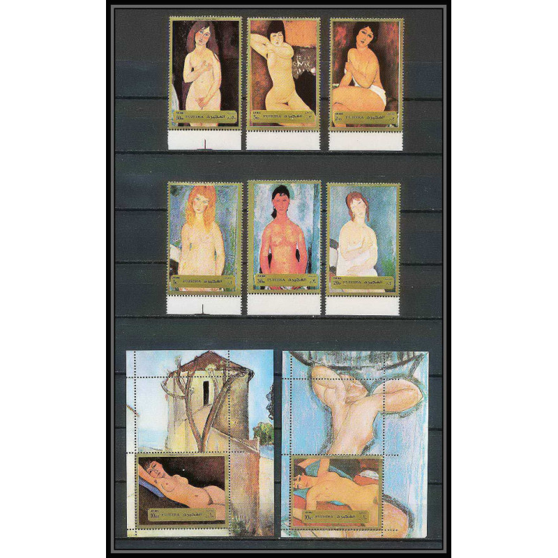 106i - Fujeira - MNH ** Mi N°1222/1227 A + bloc 117/118 A Tableau (tableaux nudes paintings) modigliani