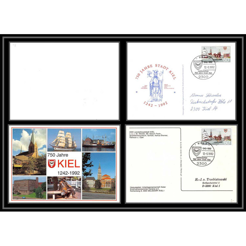 Allemagne (germany) - Carte commemorative (card) 2140 750 jahre stadt kiel 1992 bateau bateaux ship lot 2 cartes 