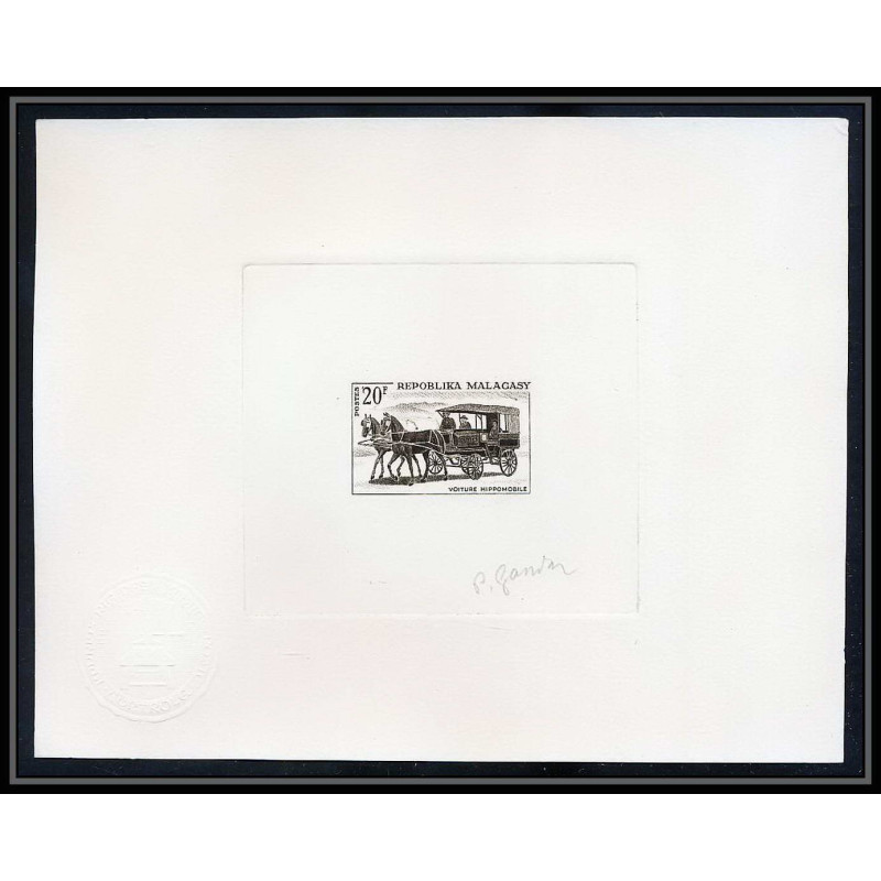 2143 Epreuve d'artiste artist proof Madagascar malagasy N°414 Voiture hippomobile Cars carSigné signed autograph gandon