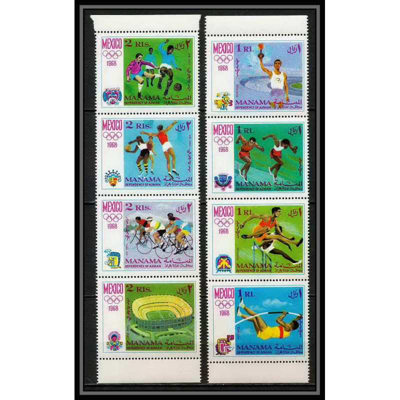 110c - Manama - MNH ** Mi N°77/84 A jeux olympiques olympic games mexico 68 cycling Football (Soccer) basketball
