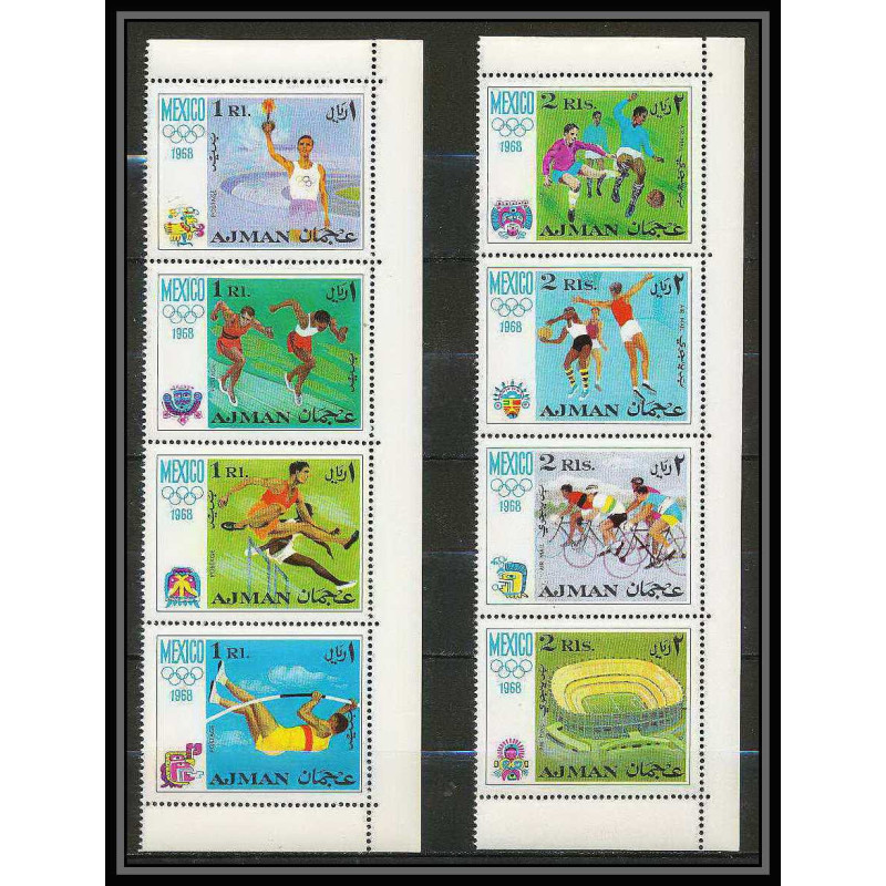 111a - Ajman - MNH ** Mi N°247/254 A jeux olympiques olympic games mexico 68 Football (Soccer) cycling basketball