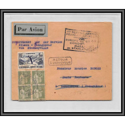 10155 1er service aérien francais direct Europe congo Madagascar via stanleyville 9/6/1937 lettre cover France aviation 