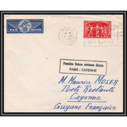 10193 N°851 UPU 1ère liaison aerienne directe paris cayenne 4/12/1949 par avion lettre cover France aviation 