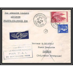 10224 1ère liaison aérienne directe france polynésie papete versailles 25/9/1958 lettre cover France aviation 