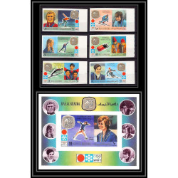 113c - Ras Al Khaima MNH ** N°731/736 B + bloc 130 B Non dentelé imperf jeux olympiques olympic games sapporo
