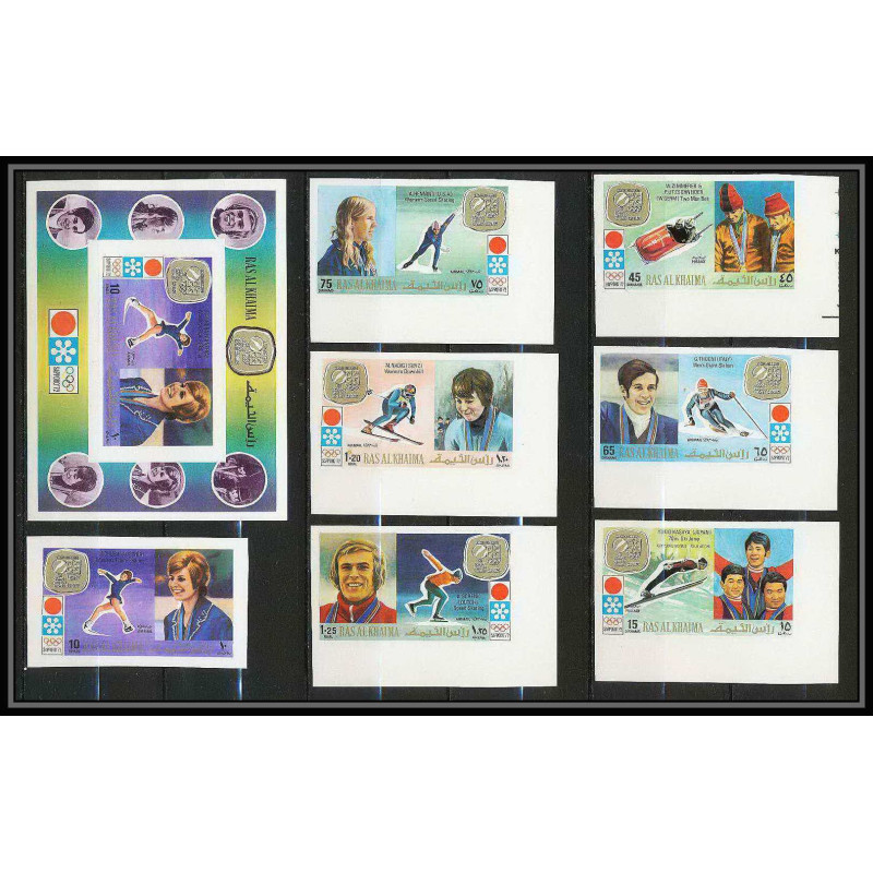 113d - Ras Al Khaima MNH ** N°731/736 B + bloc 130 B Non dentelé imperf jeux olympiques olympic games sapporo
