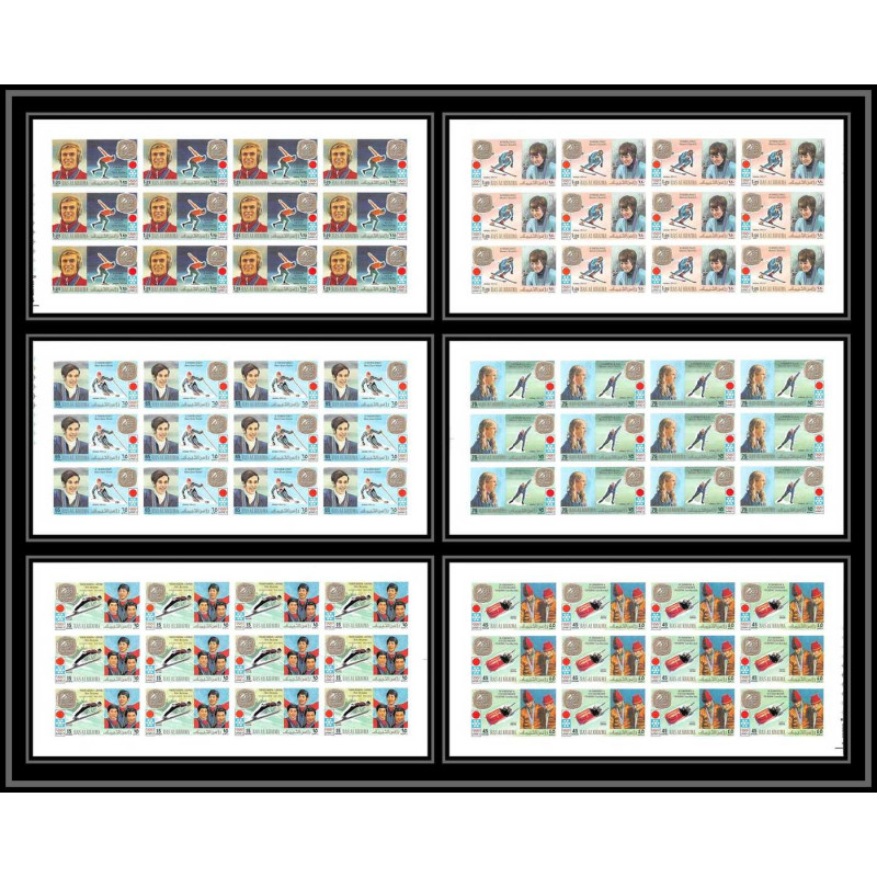 113e Ras Al Khaima MNH ** Mi N°731/736 B Non dentelé imperf jeux olympiques (olympic) sapporo feuilles sheets