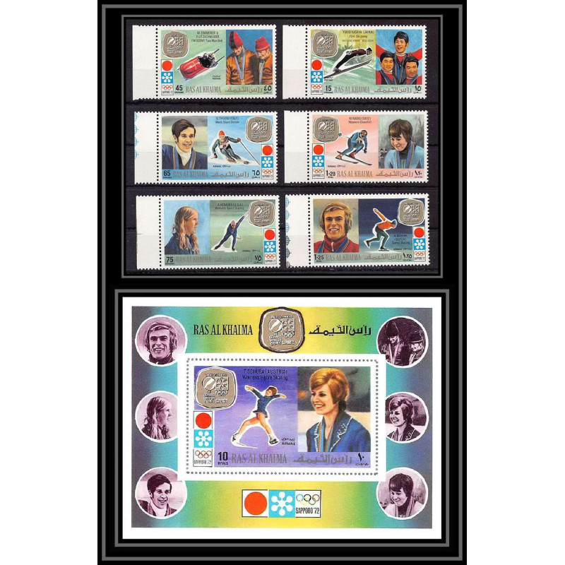 114 - Ras Al Khaima MNH ** N°731/736 + bloc 130 A jeux olympiques (winter olympics games) sapporo 72 gold medalist