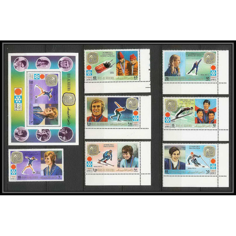 114b - Ras Al Khaima MNH ** N°731/736 + bloc 130 A jeux olympiques (winter olympics games) sapporo 72 gold medalist