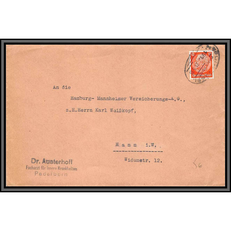 10907 paderborn 1933 lettre cover allemagne reich germany 