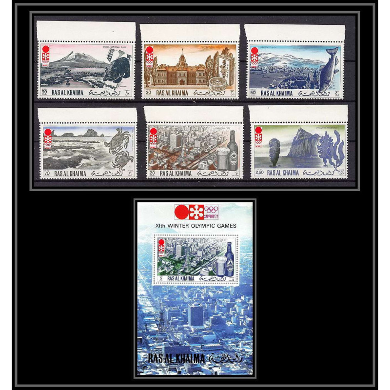 117A - Ras Al Khaima MNH ** Mi N°600/605 A + bloc N°109 A jeux olympiques (winter olympic games) SAPPORO 72