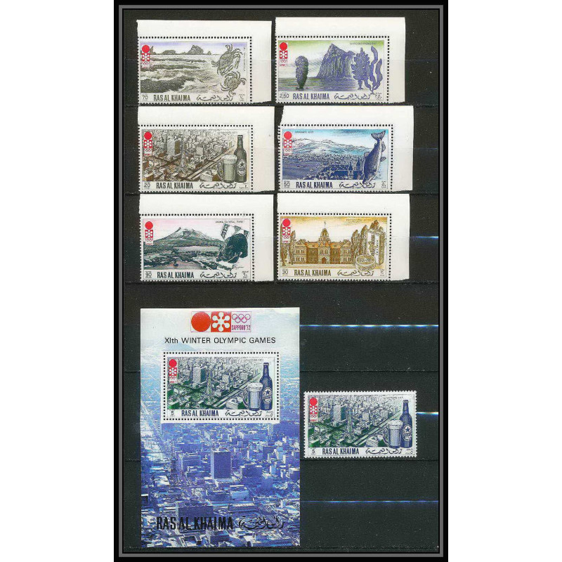 117b - Ras Al Khaima MNH ** Mi N°600/605 A + bloc N°109 A jeux olympiques (winter olympic games) SAPPORO 72