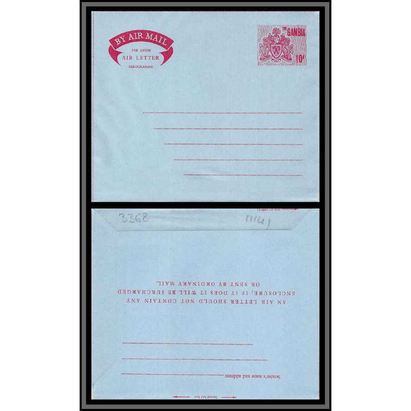 11141 10d entier stationery aerogramme gambie gambia 