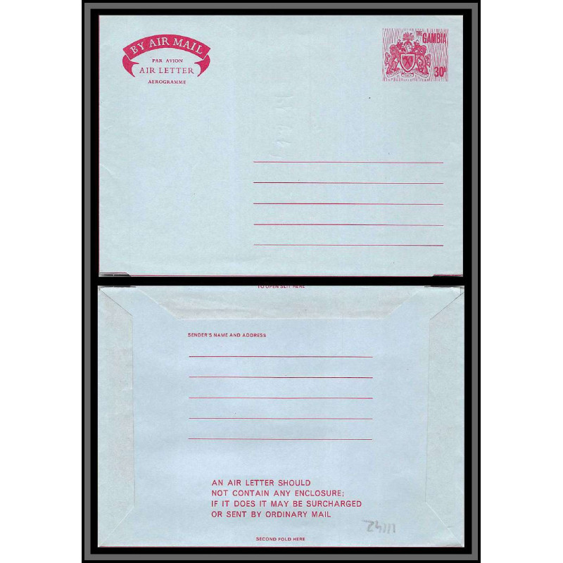 11142 30b entier stationery aerogramme gambie gambia 