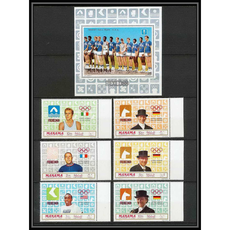 122 - Manama MNH ** Mi N°204/209 A + 35 A jeux olympiques olympic games MEXICO 68 cheval cycling basket