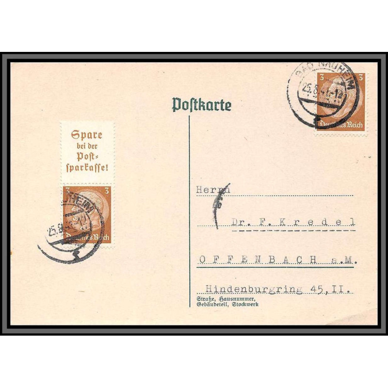 11485 maréchal hindenburg 1941 Bad Nauheim pour offenbach lettre cover allemagne deutsches reich 