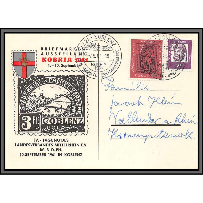 11489 kobria 1961 koblenz entier stationery carte postale postcard allemagne bund rfa 