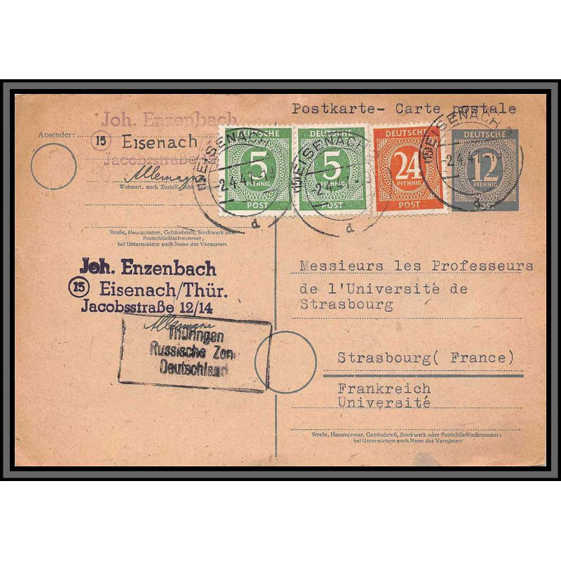 11514 entete ebzenbach Eisenach 1947 + complément entier stationery carte postale postcard allemagne deutsches reich