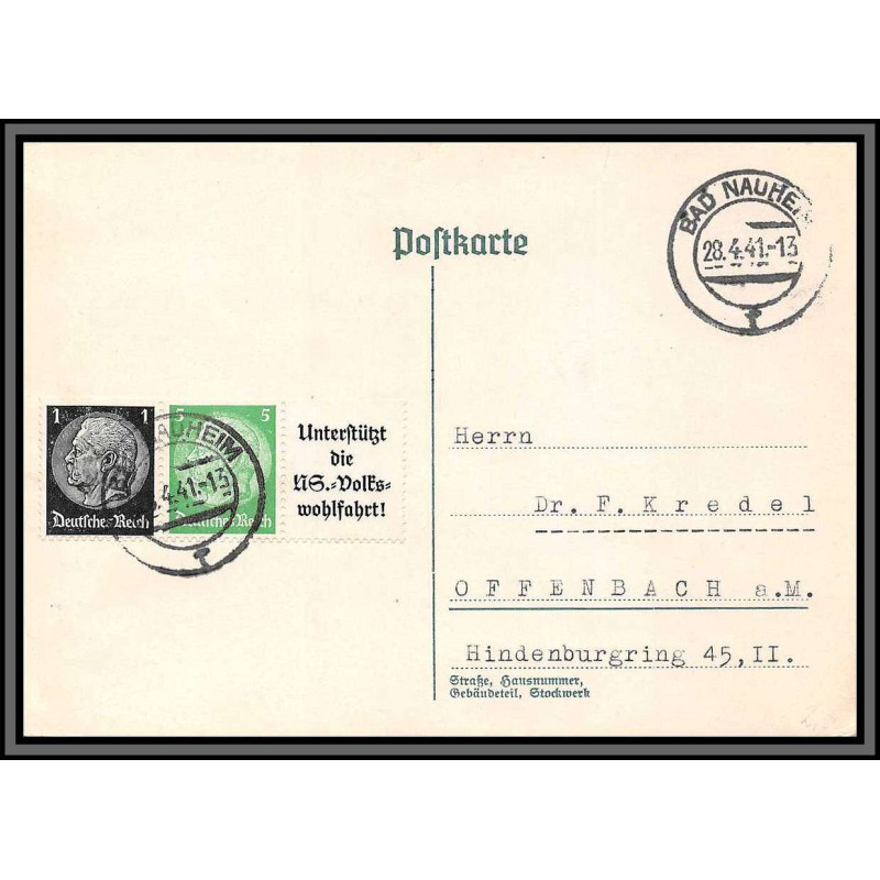 11518 maréchal hindenburg Bad Nauheim pour offenbach 1941 carte postale postcard poskarte allemagne deutsches reich 