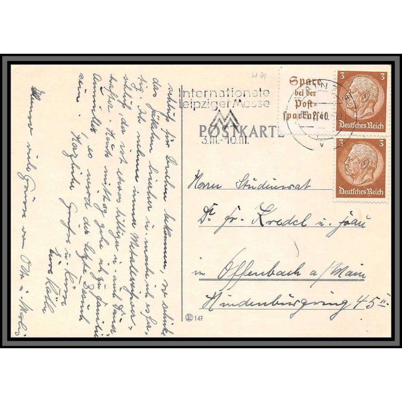 11520 maréchal hindenburg mainz pour offenbach 1940 carte postale postcard poskarte allemagne deutsches reich 