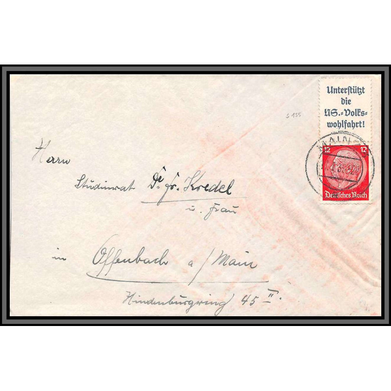 11524 maréchal hindenburg mainz pour offenbach 1939 carte postale postcard poskarte allemagne deutsches reich 