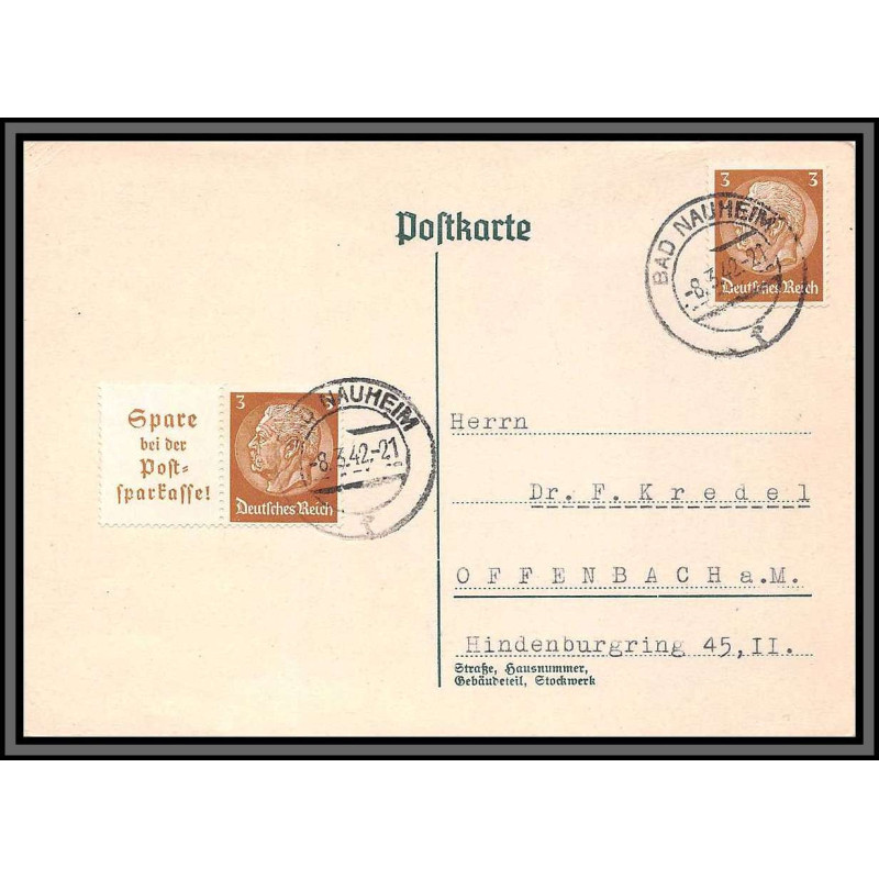 11526 maréchal hindenburg Bad Nauheim pour offenbach 1942 carte postale postcard poskarte allemagne deutsches reich 