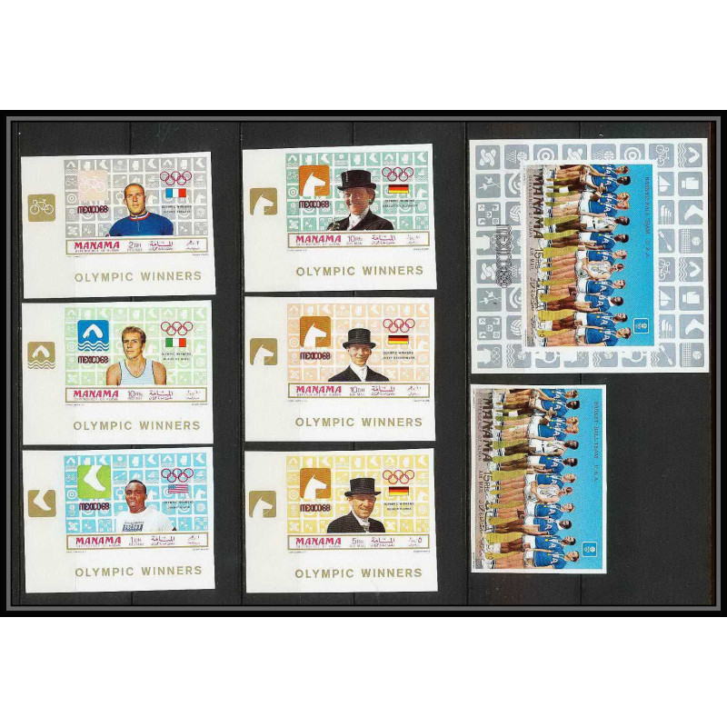 123c Manama MNH ** Mi N°204/209 B + BLOC 35 B jeux olympiques (summer olympic games) MEXICO 68 Non dentelé imperf