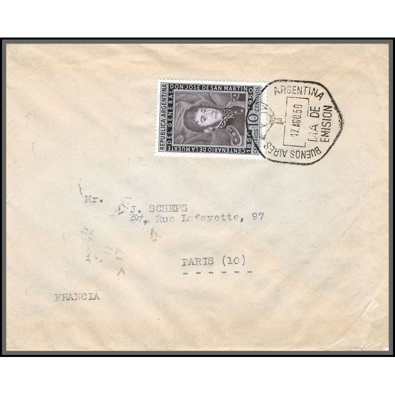 11962 yvert N°503 Centenario muerte General San Martin fdc 17/8/1950 lettre cover argentine argentina 