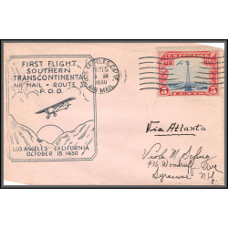12031 los angeles 15/10/1930 premier vol first flight route 33 southern transcontinental lettre airmail cover usa 