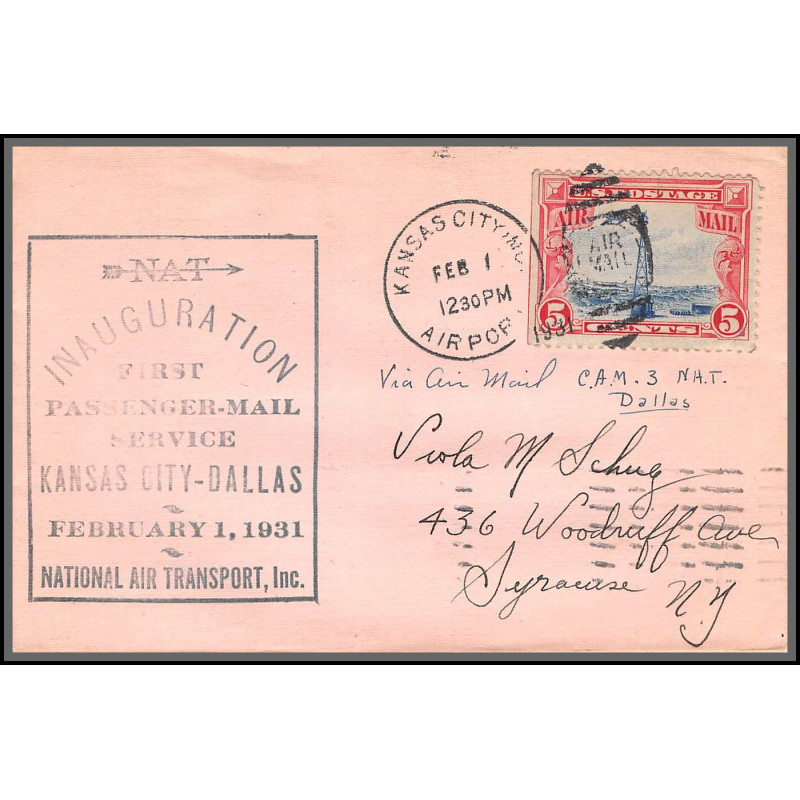 12037 inauguration first passenger mail service kansas city dallas 1/2/1930 premier vol first flight lettre airmail