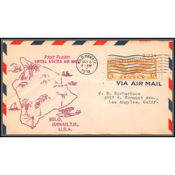 12092 wailuku / honolulu hilo hawai 8/10/1934 premier vol first flight lot 3 lettre airmail cover usa aviation
