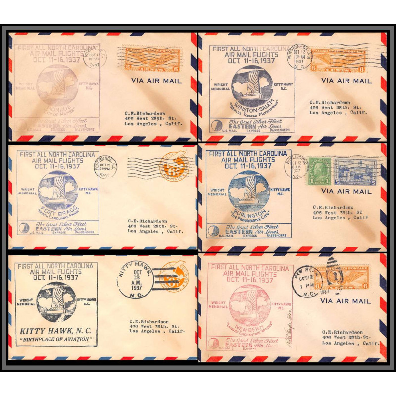 12111 monroe winston salem fort bragg burlington 12/10/1937 premier vol first all north carolina air mail flights lot 6 