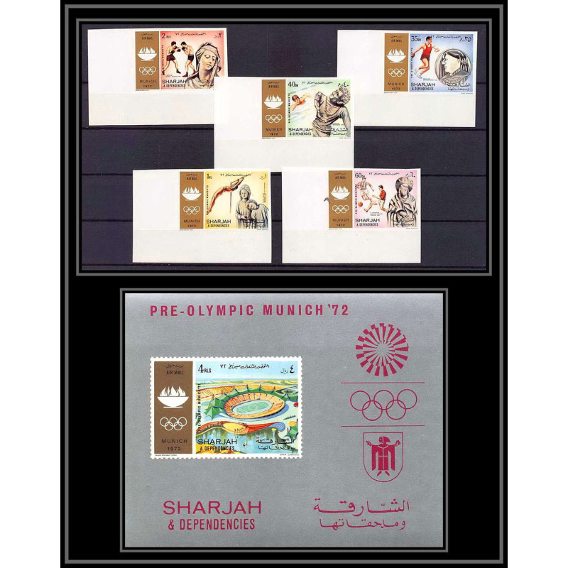 125a - Sharjah MNH ** Mi N°844/848 B +BLOC 89 B jeux olympiques olympic games munich 72 Non dentelé imperf 