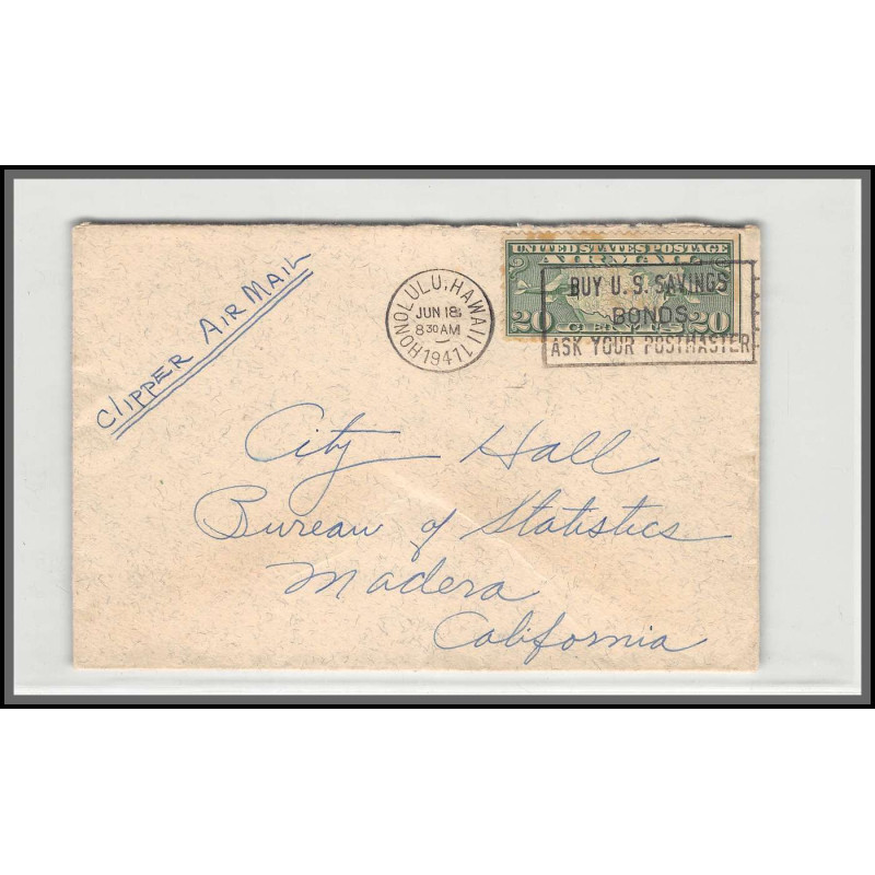 12169 honolulu hawai 18/6/1941 premier vol first flight lettre airmail cover usa aviation
