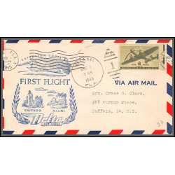 12175 extention route 54 chicago miami 1/12/1946 premier vol first flight lettre delta airlines cover usa aviation