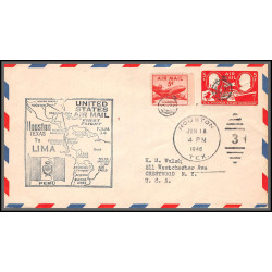 12187 enveloppe noire fam 34 houston to lima perou peru 18/6/1948 premier vol first flight airmail entier stationery usa