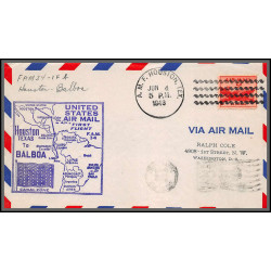 12190 enveloppe violet fam 34 houston to balboa canal zone 4/6/1948 premier vol first flight lettre airmail cover usa 