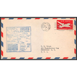 12192 enveloppe bleu fam 34 houston to balboa canal zone 4/6/1948 premier vol first flight lettre airmail cover usa 