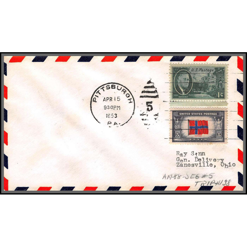 12226 pittsburgh 15/4/1953 lettre airmail cover usa aviation