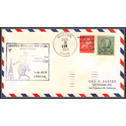 12230 am 94 boston 3/8/1953 premier vol first flight lettre airmail cover usa aviation